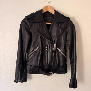 Classic Black Leather Moto Jacket - Women